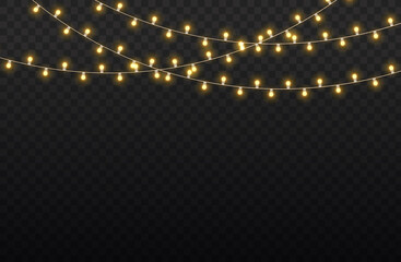 Fototapeta na wymiar Christmas golden light garland, led neon lamp.