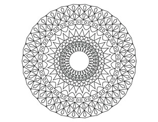 black and white mandala design for designing, wedding card, background, tattoo, yoga, meditation, coloring, traditional