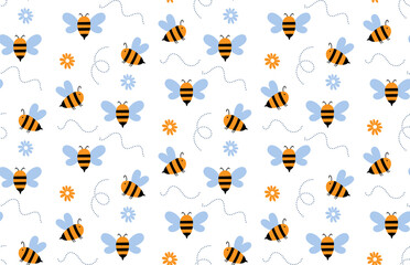 Vector seamless pattern honey bee yellow blue