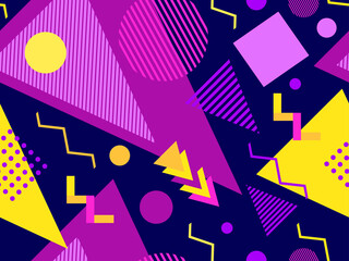 Memphis seamless pattern. Geometric elements memphis in the style of 80's. Trendy retro background for printing on paper, advertising materials and fabric. Vector illustration