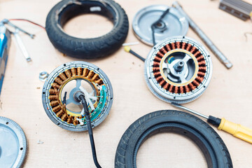 Fototapeta premium maintenance of electric vehicles, electric scooter repair.