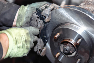 installation of new brake pads of the car.