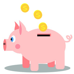 Saving gold coin money in piggy bank