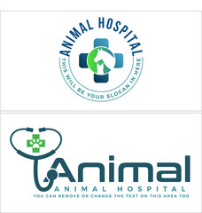 Animal care cat dog veterinarian pet shop logo design