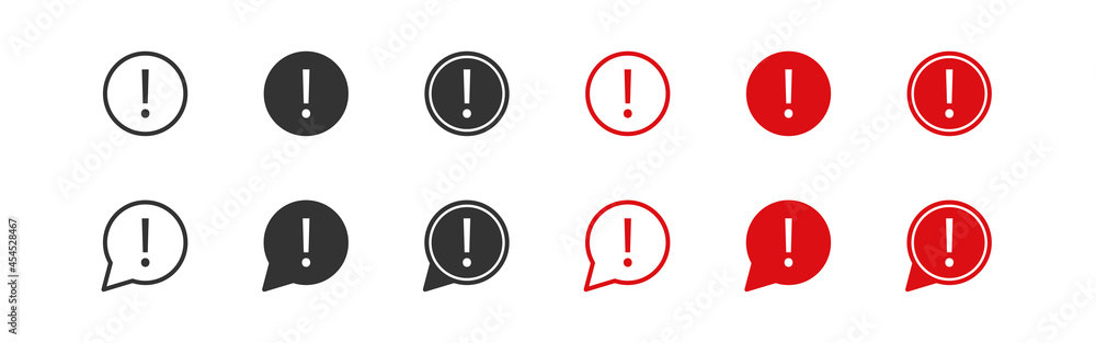Poster exclamation mark set icons. bubble warning button. vector icon