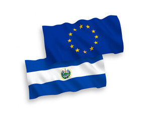 Flags of European Union and Republic of El Salvador on a white background
