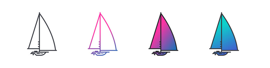 Set of yachts vector outline style, line icons isolated on white transparent background