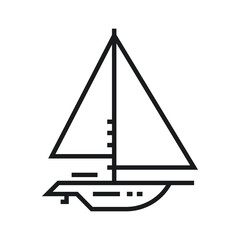 yacht sailing vector outline style, line icon isolated on transparent background. side view