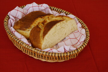 a delicious rustic loaf of german home-made bread with a beautiful brown crust