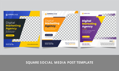 Digital business marketing agency social media post set instagram web banner square flyer template