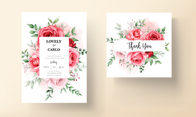 Obraz premium romantic maroon flower wedding invitation card template