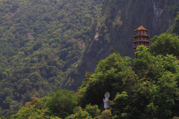 Temple in the mountains in Taroko Gorge, Taiwan