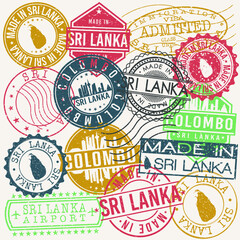 Colombo, Sri Lanka Set of Stamps. Travel Stamp. Made In Product. Design Seals Old Style Insignia.