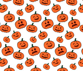 Seamless background with orange Halloween symbols