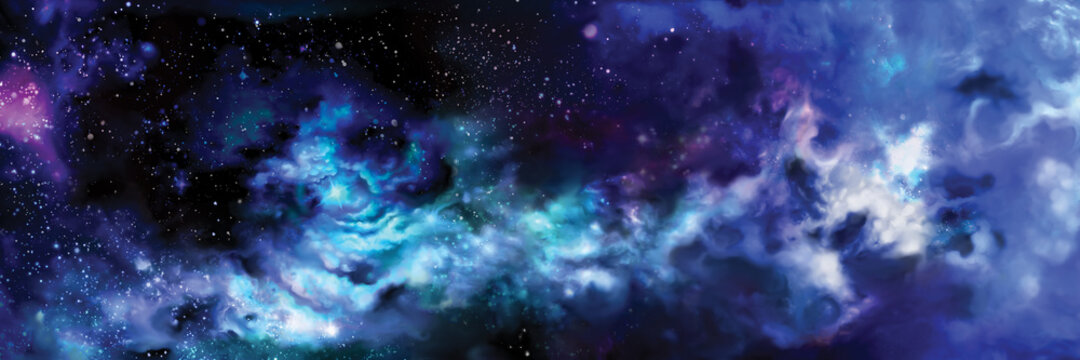 Space nebula background / Illustration nebula in space. Horizontal banner, digital painting