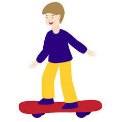 little boy ride skateboard Young skater on longboard Vector illustration Isolated on white background