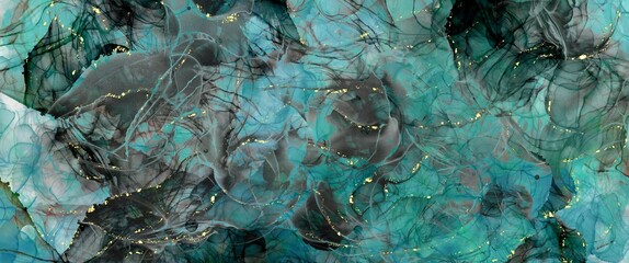 Abstract background with turquoise accent, black sports and soft gold design elements, hand drawn art, luxury wallpaper art for print