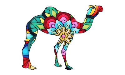 Vector anti stress coloring book page for adult with animal. camel. style illustration with high details isolated on white background.