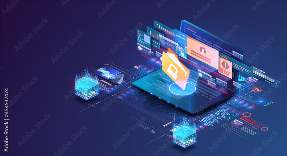 Poster the concept of a data protection website, prohibited entry. the concept of online security. the lapt