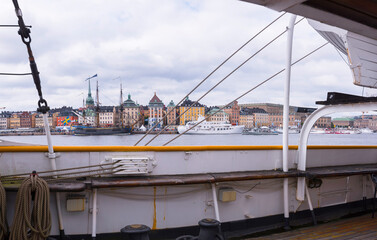 Details from a old steel sailboat in the harbor of Stockholm city. 