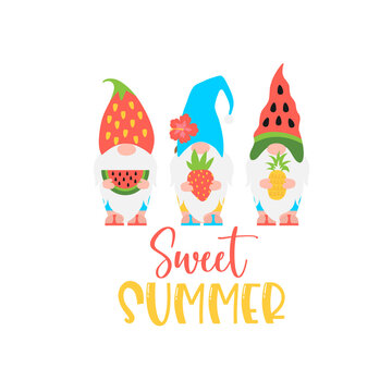 Cute Summer Gnomes. Nordic Gnomes In Cartoon Style