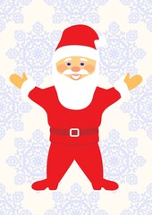 Santa Claus on the background of snowflakes. a colorful poster.