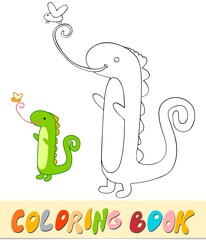 Coloring book or page for kids. Iguana black and white vector illustration