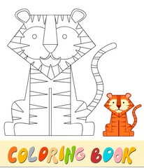 Coloring book or page for kids. Tiger black and white vector illustration