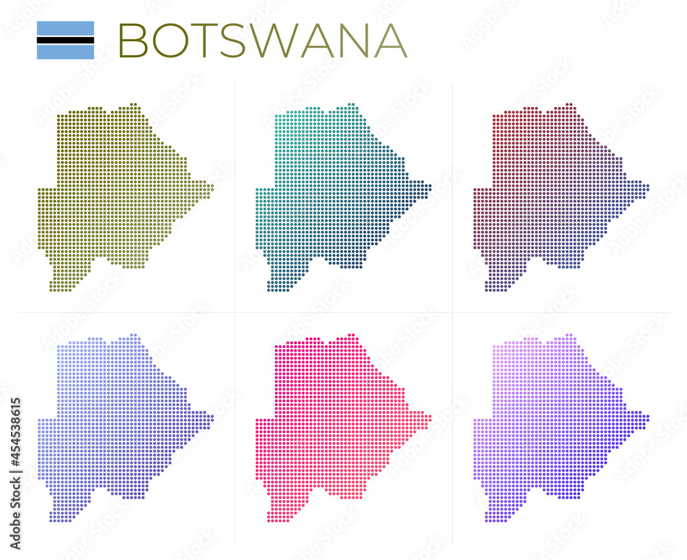 Poster botswana dotted map set. map of botswana in a dotted style. borders of the country filled with beaut