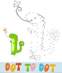 Dot to dot puzzle for children. Connect dots game. Iguana vector illustration