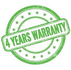 4 YEARS WARRANTY text on green grungy round rubber stamp.