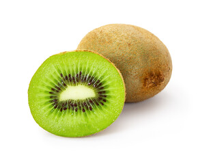 Whole and sliced kiwi fruit isolated on white