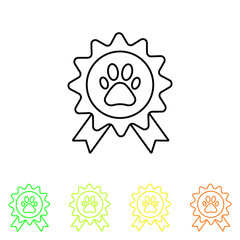Pets award rosette icon pet animal sign color line set