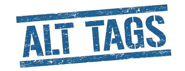 ALT TAGS text on blue vintage lines stamp.