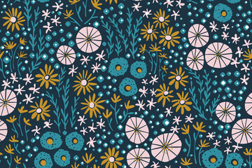 Garden flowers  seamless pattern - floral botanical design for fabric, wrapping, textile, wallpaper, background.