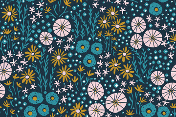 Garden flowers  vector seamless pattern - floral botanical design for fabric, wrapping, textile, wallpaper, background.