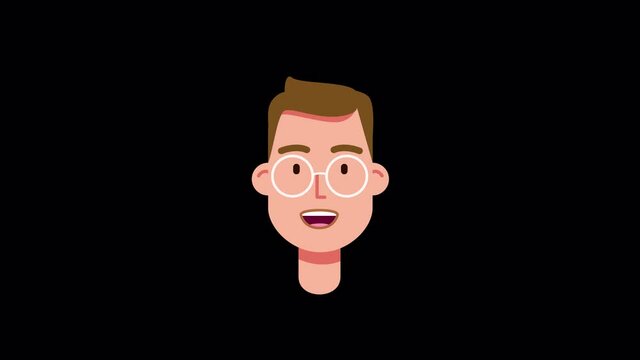 lip syncing Facial Animation for narration. head of male character speaking. looped animated footage in flat style. talking mouth and lips expressions, articulation with ALPHA Channel