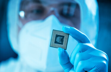 The scientist works in a modern scientific laboratory for the research and development of...