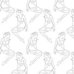 Vector hand drawn minimalistic illustration of girl. Creative one line artwork . Template for card, poster, banner, print for t-shirt, pin, badge, patch.