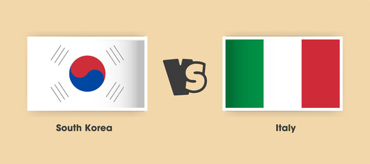 South Korea vs Italy flags placed side by side. Creative stylish national flags of South Korea and Italy with background