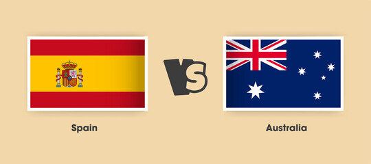 Obraz na płótnie Canvas Spain vs Australia flags placed side by side. Creative stylish national flags of Spain and Australia with background