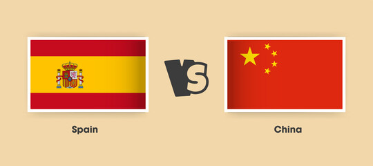 Spain vs China flags placed side by side. Creative stylish national flags of Spain and China with background