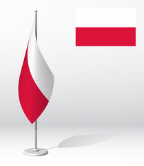 flag of POLAND on flagpole for registration of solemn event, meeting foreign guests. National independence day of POLAND. Realistic 3D vector on white