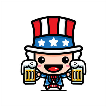 cute uncle sam vector design holding two beers