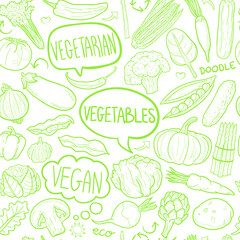 Vegetable Food Pattern. Seamless Background Symbols. Doodle Drawn Sketch Hand Made Design Vector.