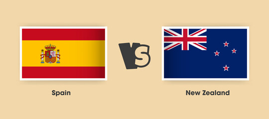 Obraz na płótnie Canvas Spain vs New Zealand flags placed side by side. Creative stylish national flags of Spain and New Zealand with background