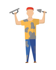 Builder. Painter. Construction worker with professional equipment during building activity. illustration. Professional construction worker character