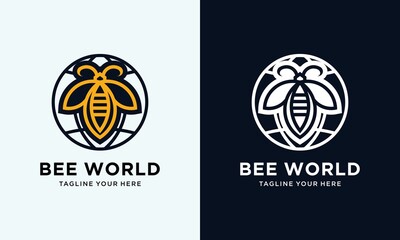 Bee World Logo. bee cartoon. bee logo design Template. Vector Illustrator Eps.10