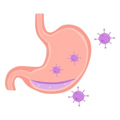 Vector illustration of a stomach showing infection or illness, perfect for advertising health and education products