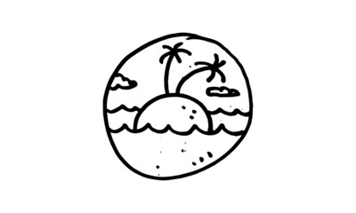 a hand drawn illustration of beach in circle. simple and minimal vector design for element decoration. pencil sketch drawing in graphic.